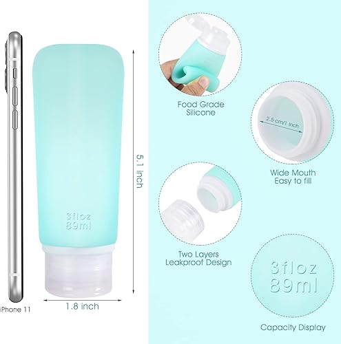 Miniatura 2 de INSFIT Botellas de viaje portátiles, contenedores de artículos de tocador aprobados por la TSA, tubos de silicona exprimibles a prueba de fugas de 3