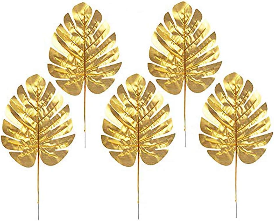 Rgontar 20 Pcs Golden Palm Leaves Artificial Tropical Palm Leaves for Christmas New Year Party Decoration