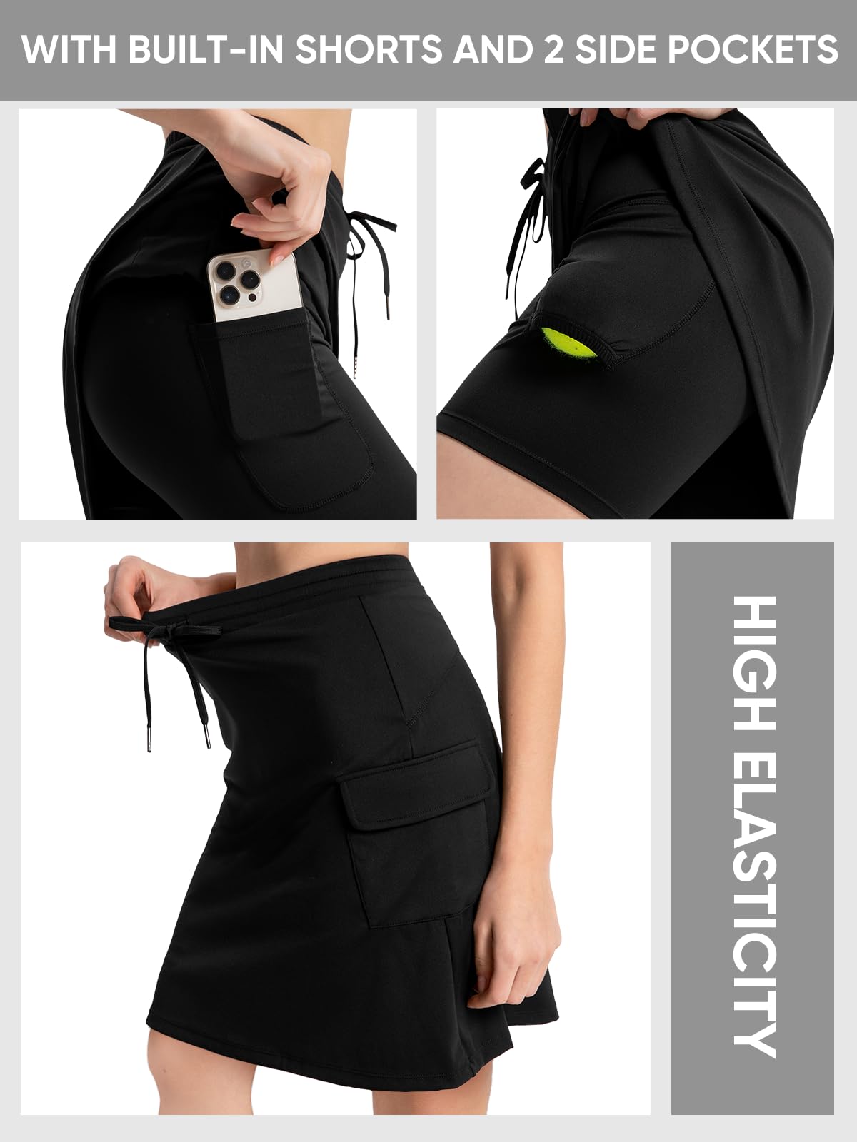 Bezioner Jupe Short Femme Longueur Genou Jupe de Tennis Taille Haute Athlétique Jupes avec Short Intégré Poches Golf Skort