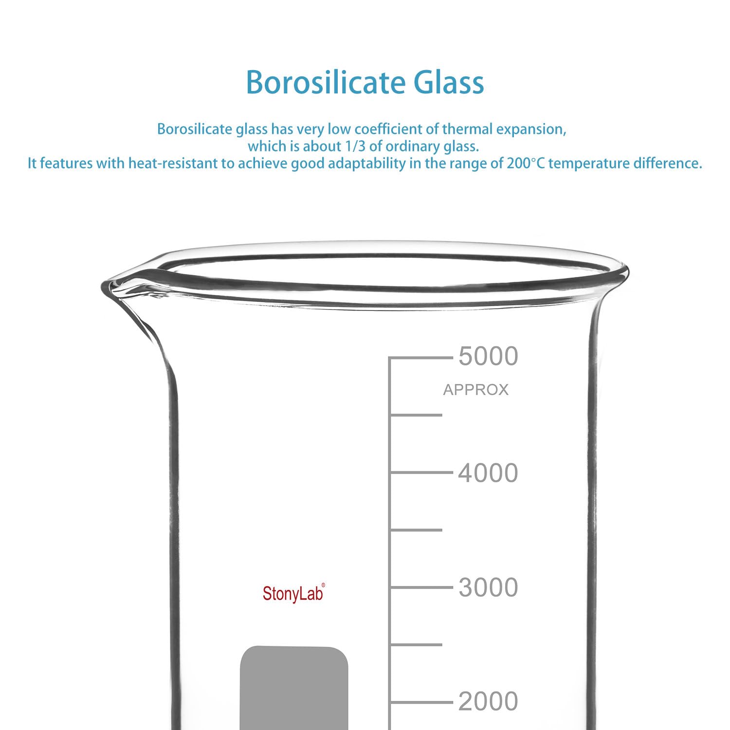 stonylab Glass Beaker, 1 Pack Borosilicate Glass Graduated Low Form Griffin Beaker with Pouring Spout Lab Beaker, 5000 ml — Amazon image 4