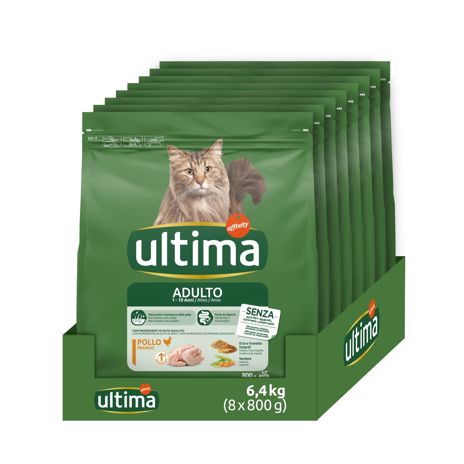 Ultima Adult Pollo - Crocchette per gatti - Confezione da 8 x 800g - Totale 6,4kg