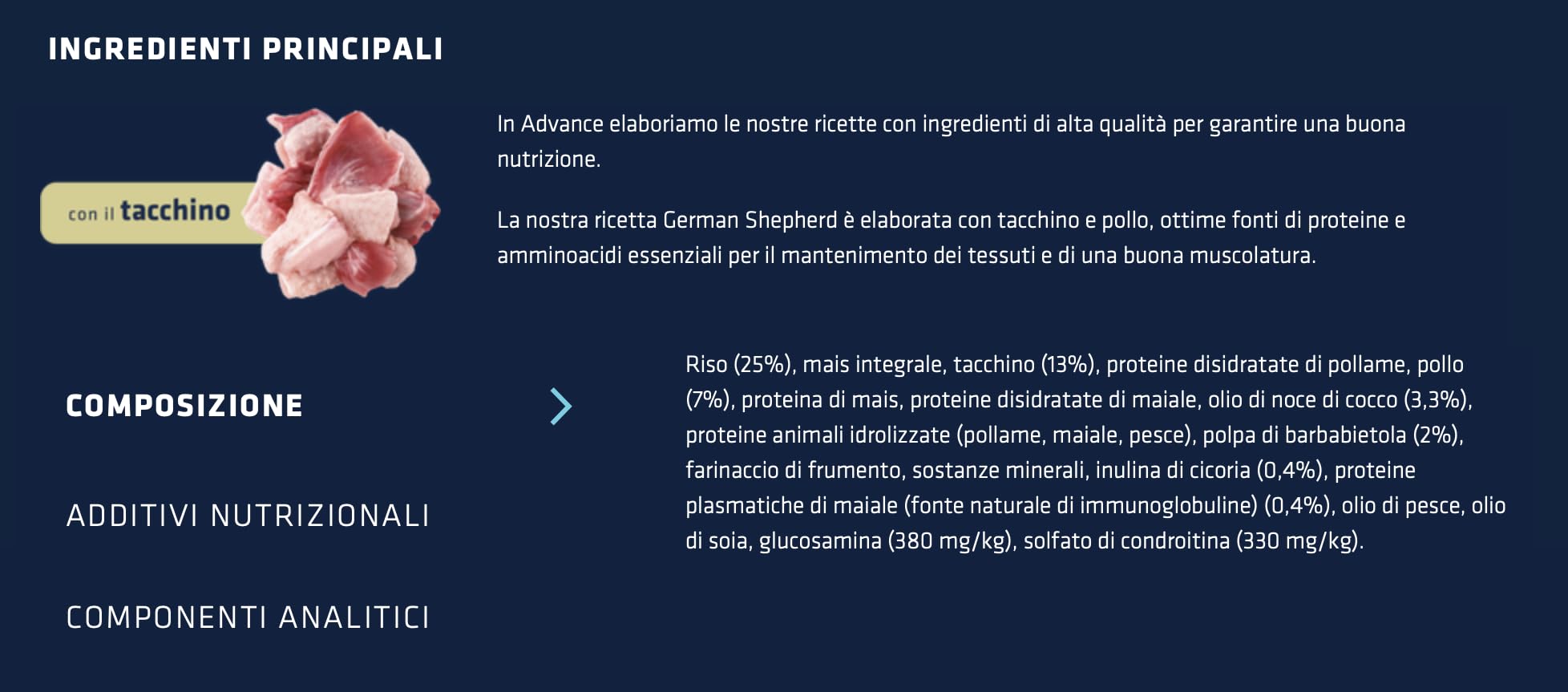 ADVANCE Cane GERMAN SHEPHERD 12kg gusto Tacchino | alimento secco completo dietetico per cani di razza Pastore tedesco, 1 confezione da 12kg.