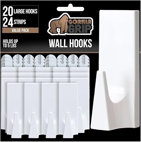 Miniatura 10 de GORILLA GRIP Ganchos de pared reutilizables resistentes para colgar, fácil de instalar, se pegan en el gancho adhesivo extraíble, sin daños en las