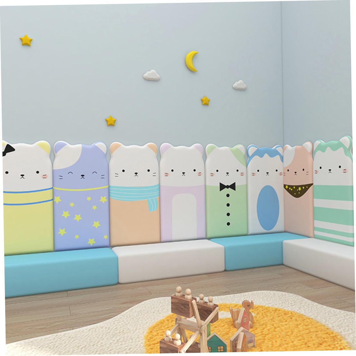 Adesivi Murali in Pvc per Cameretta Bambini e Anziani, Protezione Antiurto Forme di Luna, Stella e Nuvola, Resistente All’usura, Set per Camerette
