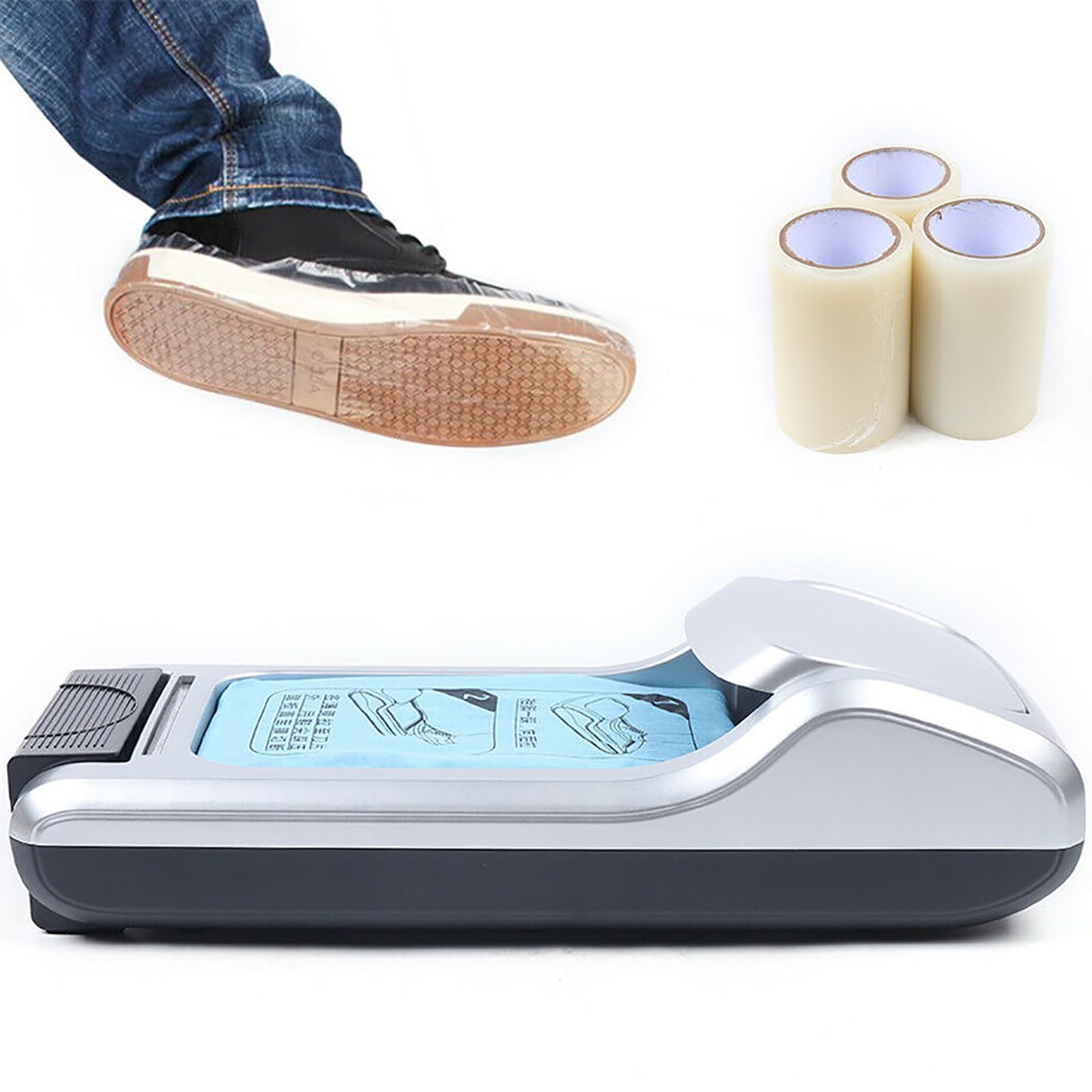 Dispenser Automatico per Copriscarpe - Macchina Portatile per Avvolgere le Scarpe con 3 Bobine di Pellicola per Casa, Ufficio, Supermercato e Fabbrica - Proteggi Pavimenti e Scarpe da Sporco e Danni
