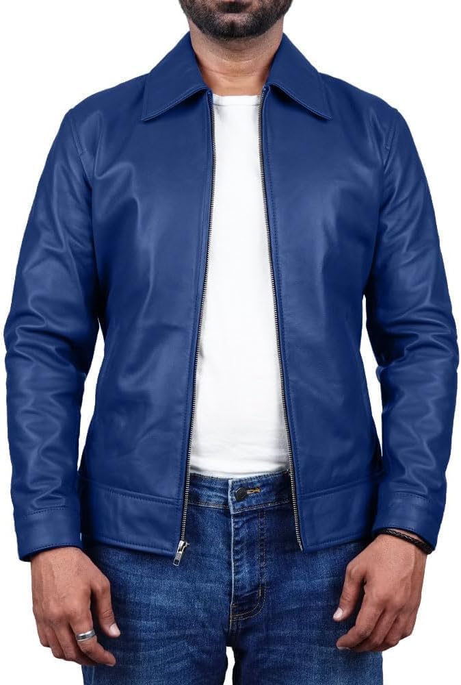 Polo Collar Premium Leather Jacket Men Old School Classic Style Everyday Wear Lambskin Mens Leather Jacket - Image 3