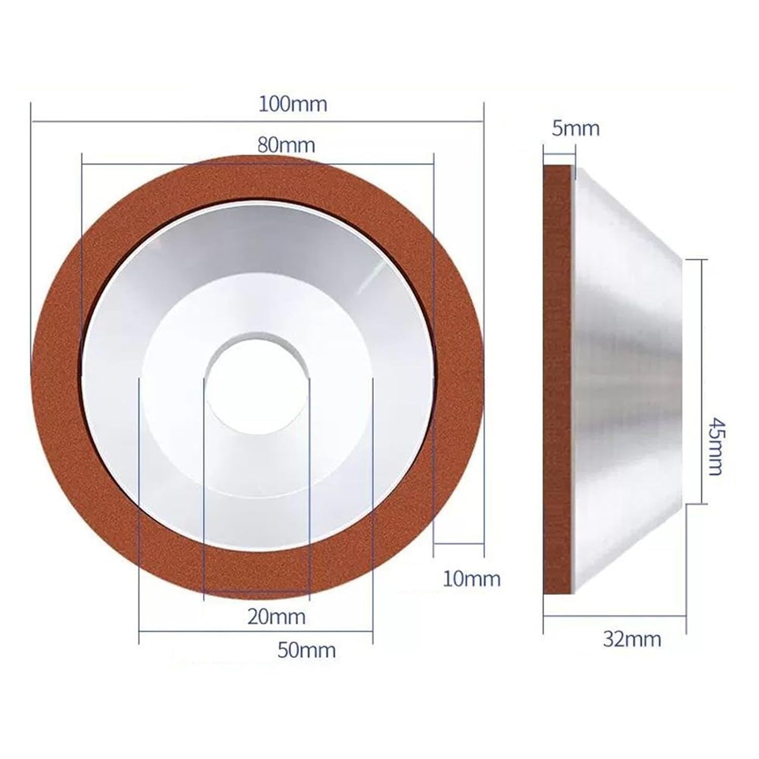 Bowl Shaped Resin Bond Diamond Grinding Wheel - 100mm/125mm/150mm for Knife Sharpening and Precision Grinding,1pc(1500Grit D100x5x3mm)
