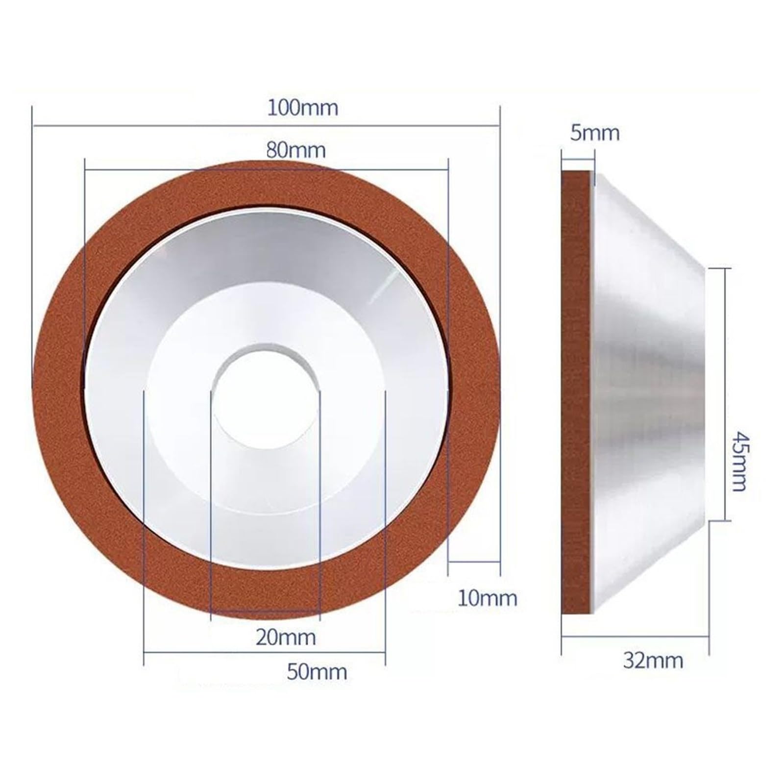 1 szt. diamentowa tarcza szlifierska w kształcie misy z żywicą do ostrzenia noży – dostępne opcje: 100 mm/125 mm/150 mm(80Grit D150x10x5mm)