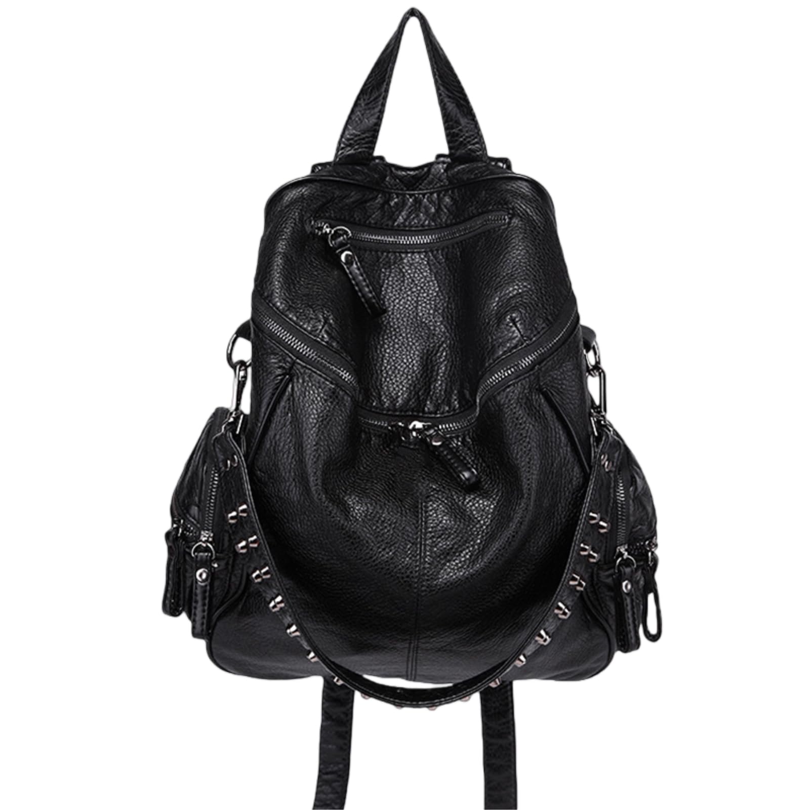 Zaino Porta pc per Studenti Borsa Super Morbida in Pelle da Donna di Grande Capacità-black-13 Inches