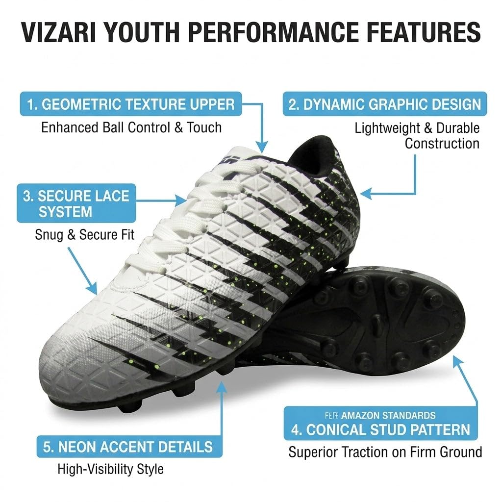 VIZARI Buty piłkarskie dla dzieci UK Bolt JR FG Outdoor Firm Ground | dla chłopców i dziewcząt