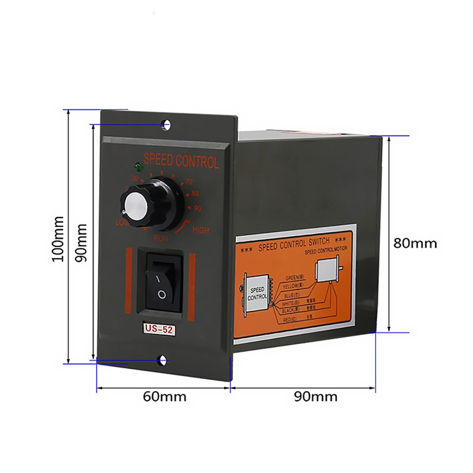 Motordrehzahlregler Pinpoint Regler Motor Geschwindigkeitsregler US52 AC 220V 50/60HZ Vorwärts- und Rückwärtsmotor Regler 15-400W (Farbe: 90W)