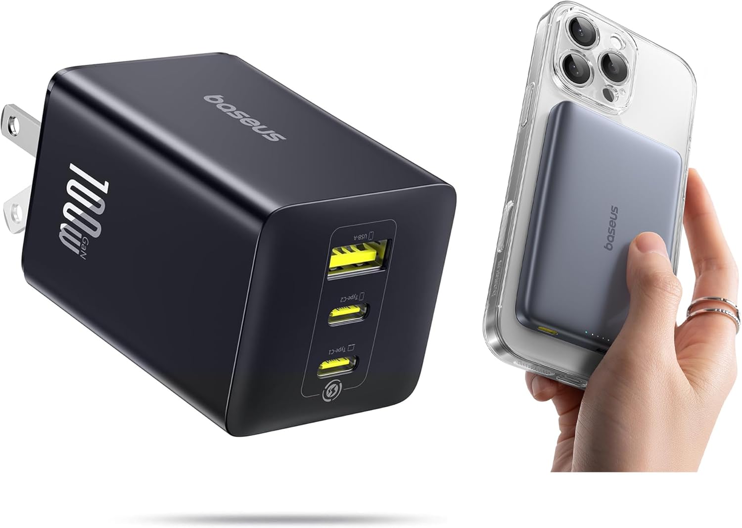 Baseus 100W USB C Charger Block&Baseus Picogo Magsafe Portable Charger