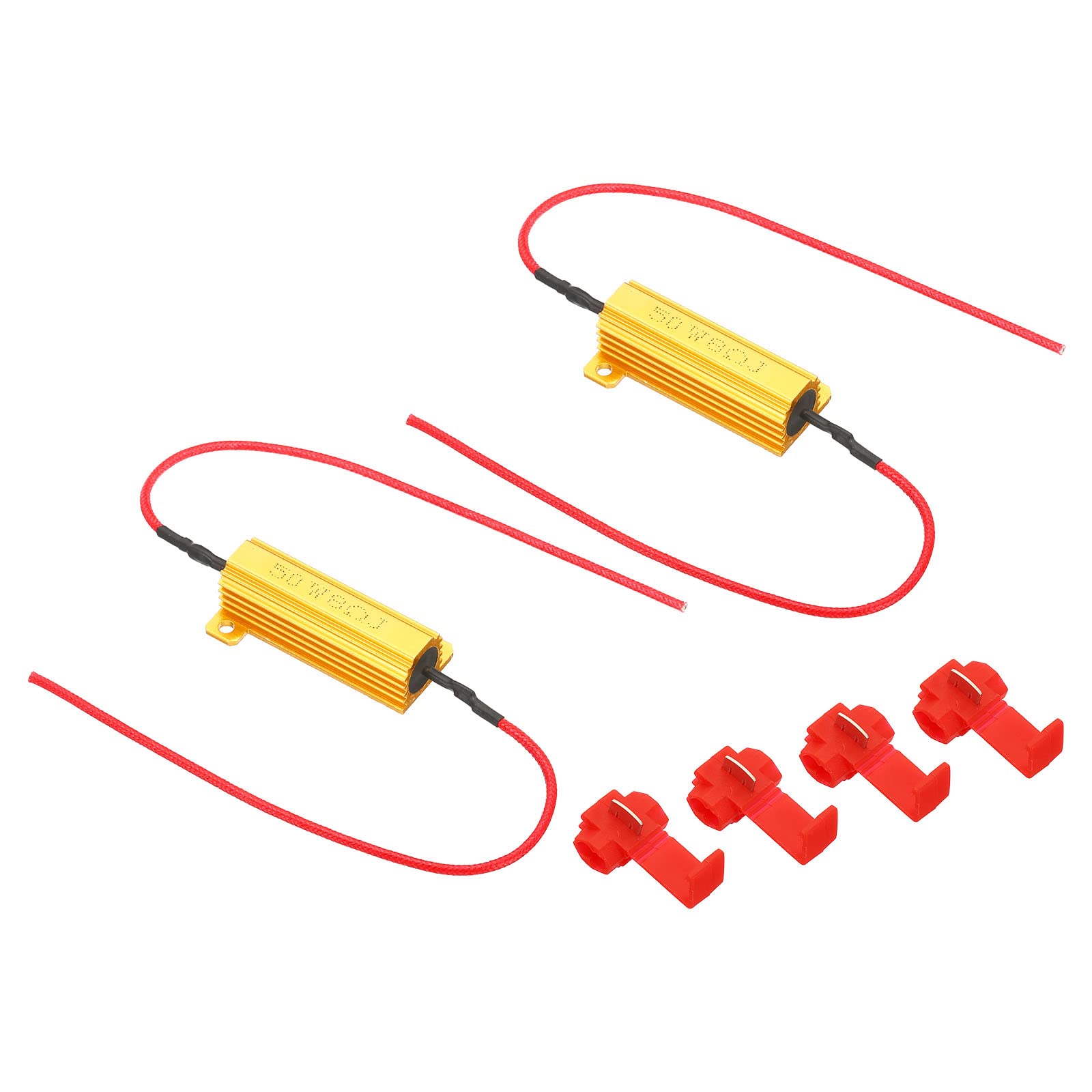 PATIKIL 50W 8 Ohm Aluminum Shell Resistor, 2 Pack Aluminum Housing Resistor Housed Case Wirewound Resistors Screw Tap Power Resistor, Golden