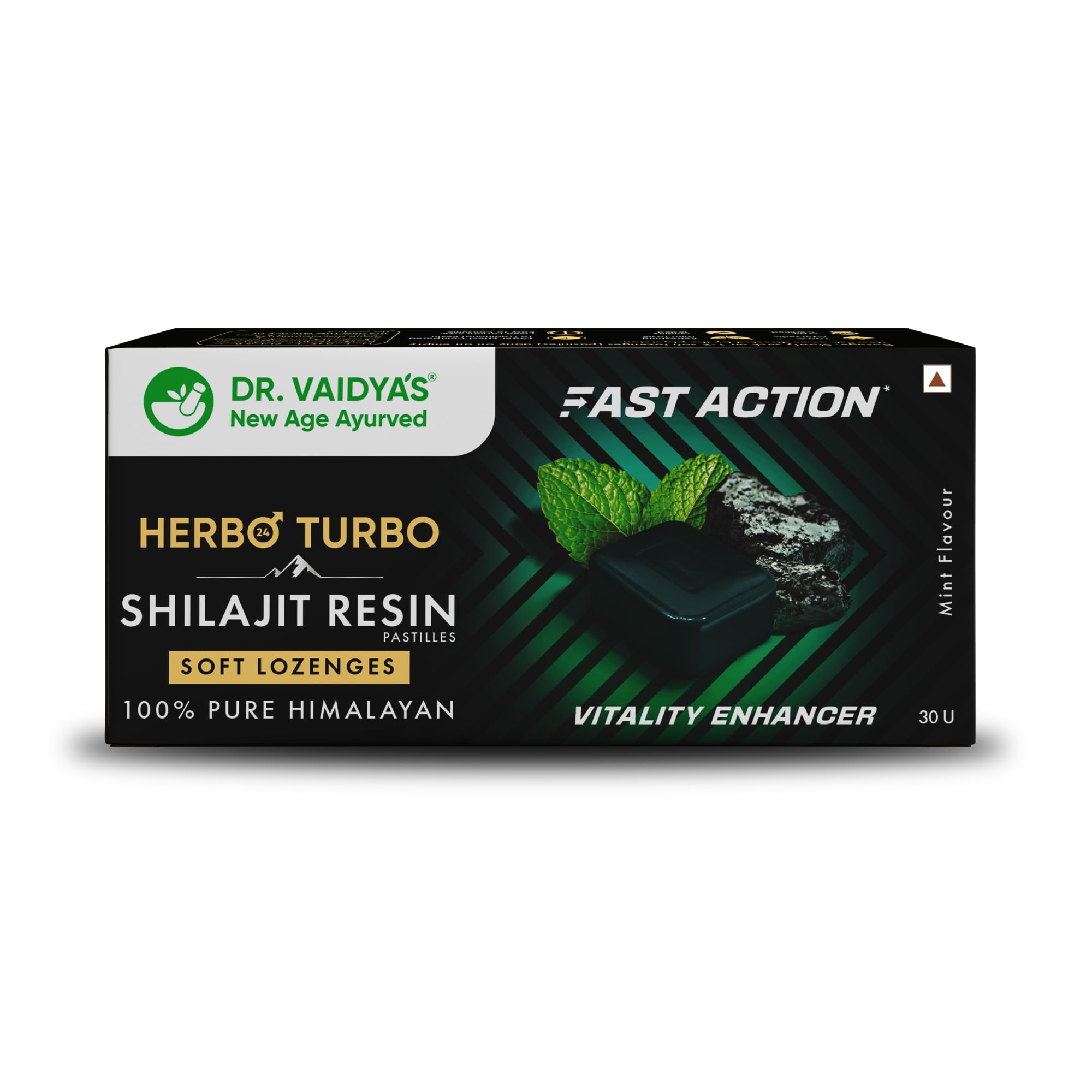 Dr. Vaidya’s Herbo24Turbo Shilajit Gummies Lozenges (Pastilles) | Helps Boost Performance | Helps Improve Strength, Stamina, and Energy Levels | Pure Himalayan Shilajit | No Added Sugar |30 Lozenges(Mint Flavour)(Pack of 1)
