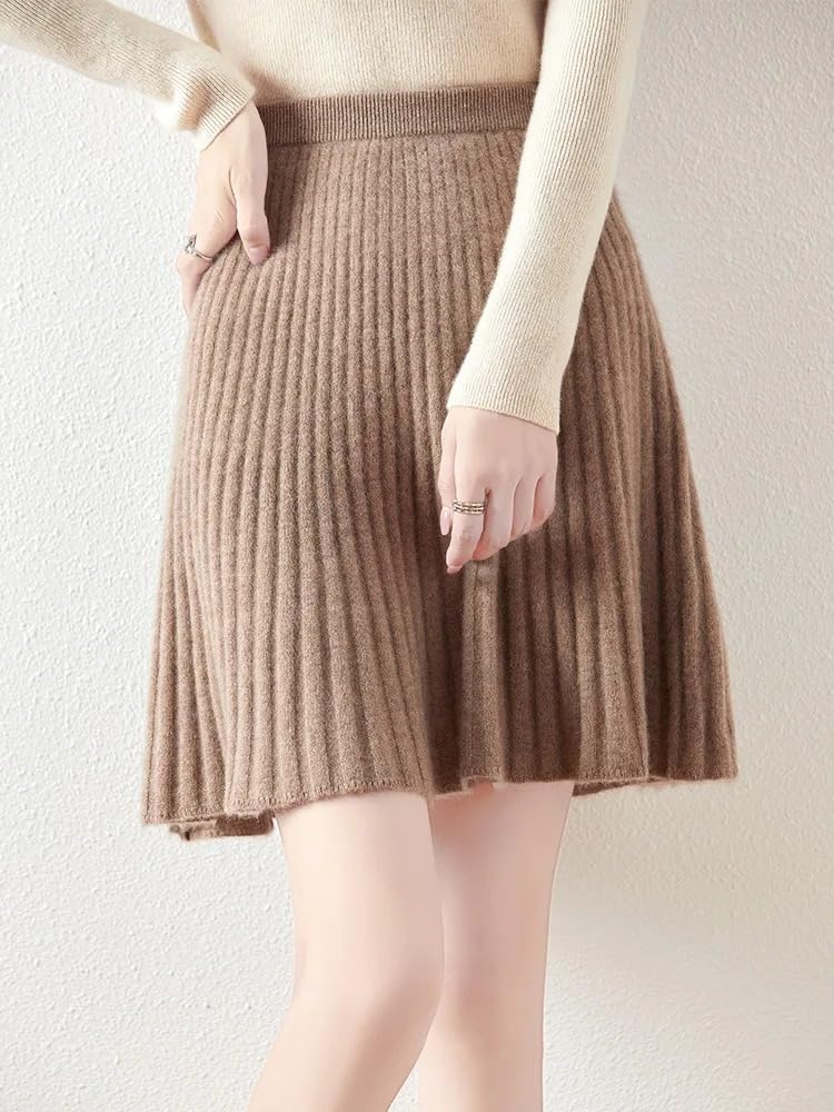 Faldas plisadas de lana para mujer, para otoño e invierno, corte acampanado, por encima de la rodilla