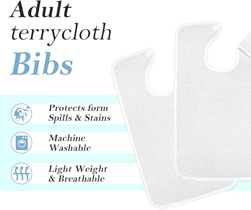 Miniatura 5 de Avalon Towels Adult Bibs for Women 100% Cotton Bib for Adults for Eating - Terry Cloth Adult Bibs for Men Clothing Protectors Blanco,Beige,Negro