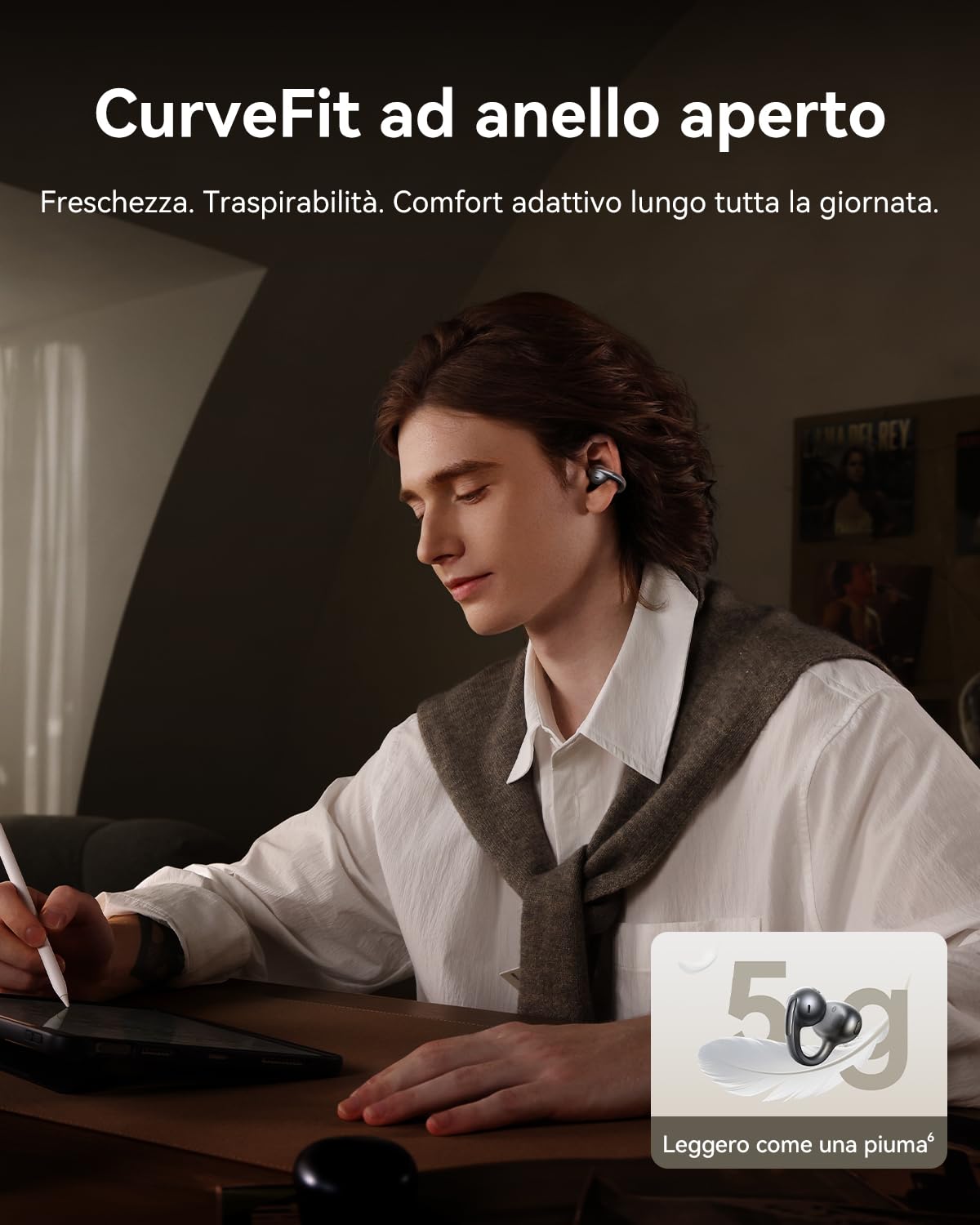 Baseus MC1 Pro Auricolari a Orecchio Aperto, clip per orecchie, suono impressionante, amplificazione dei bassi adattiva, Bluetooth 6.0, cancellazione del rumore in chiamata, IP67, 40H di batteria