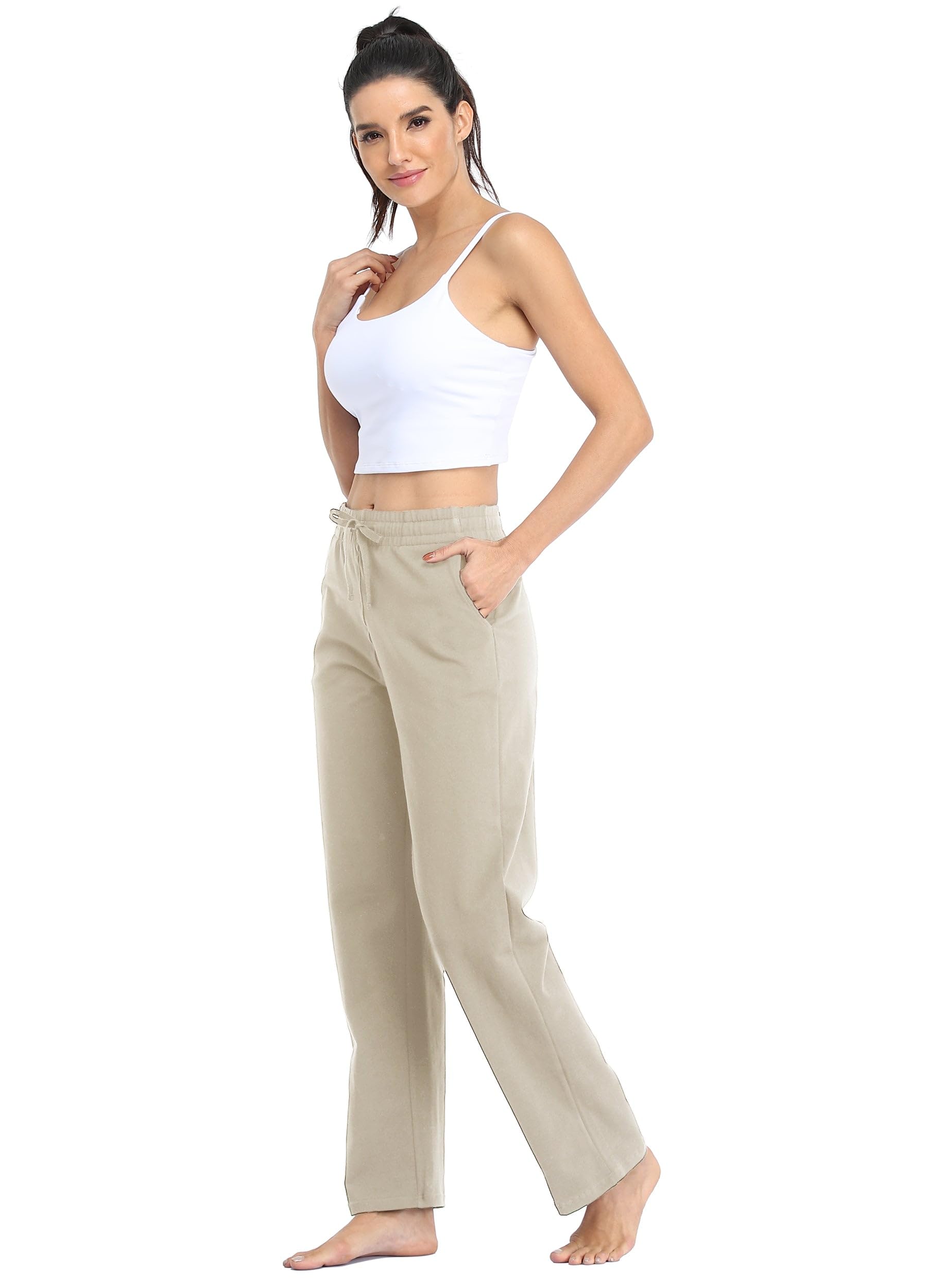 WILLIT Jogginghose Damen Baumwolle Trainingshose Lang Freizeithose Sporthose Yogahose gerades Bein Sport Lounge Sweatpants Kordelzug mit Taschen
