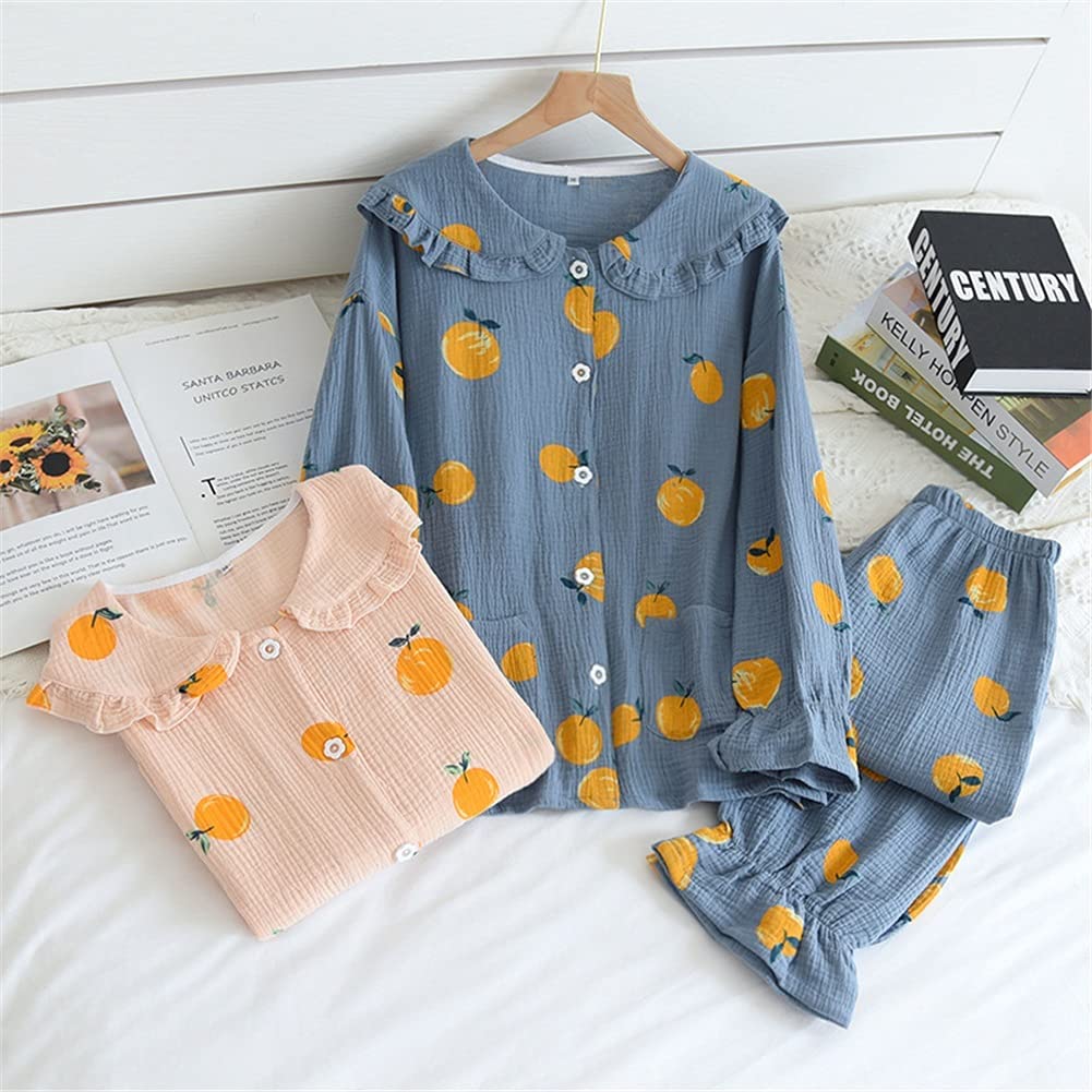 Pigiama Carino per Ragazze, Pigiama in Morbido Cotone, Camicia e Pantaloni, Stampa Casual, Pigiami per la casa, Pigiami Adorabili Camicia da Notte (Blu Scuro M)