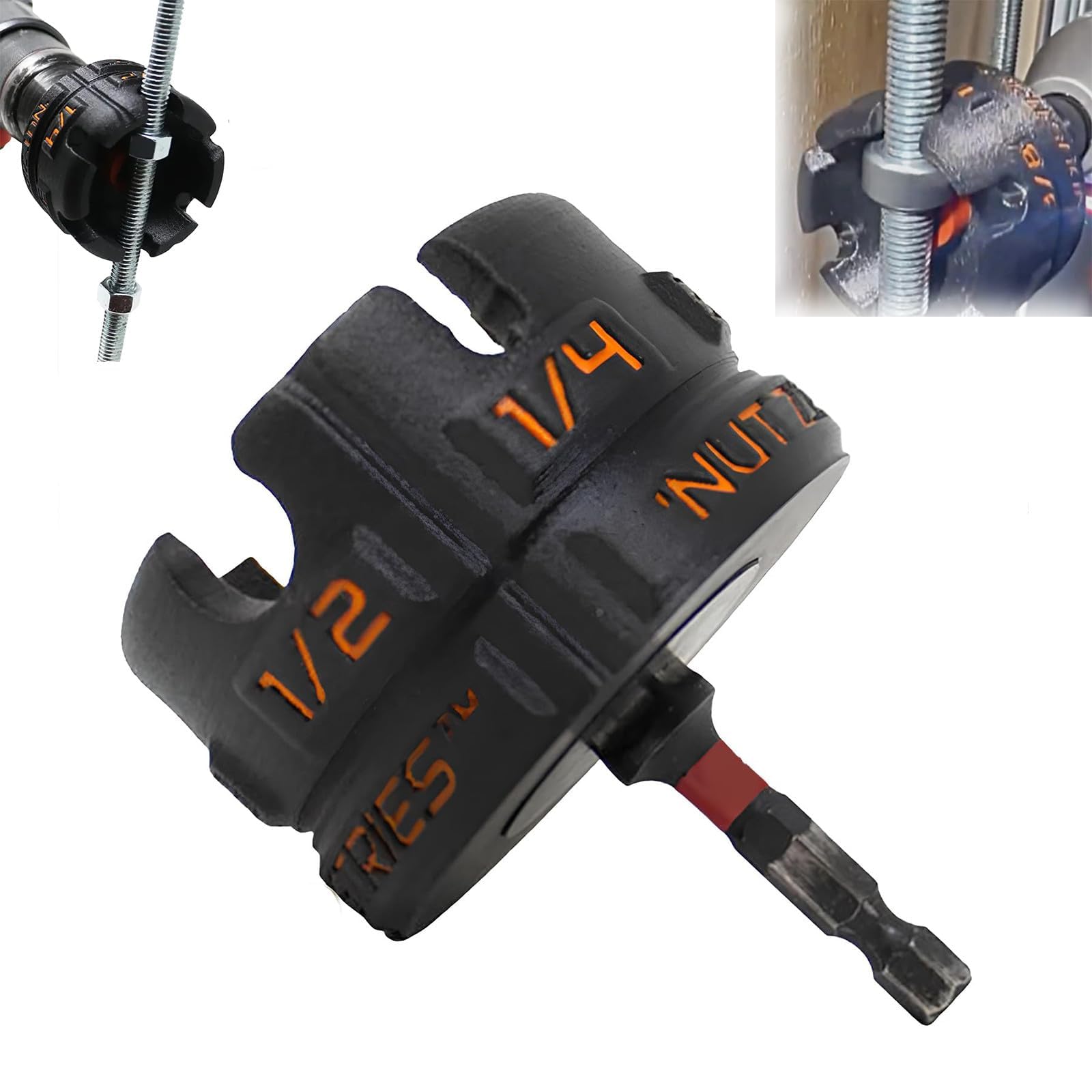 Nut Zipper Drill Attachment for 1/4" 3/8" 1/2" Threaded Rods – Hex Shank Nut Driver Extractor Tool for Fast Bolt Removal – Fits Conduit Racks & Strut Systems (1pcs)