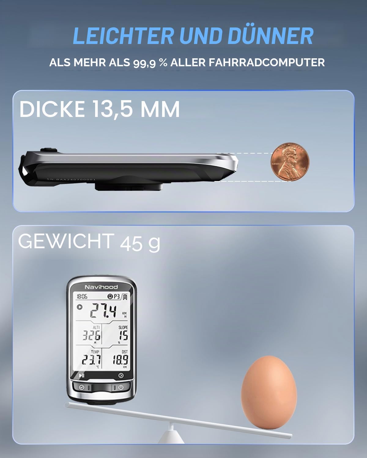 L4 Einsteiger GPS-Fahrradcomputer kabellos, laminierter 2,3-Zoll-Bildschirm, ultradünn und leicht, IPX7 wasserdicht, Bluetooth ANT+ Fahrradcomputer