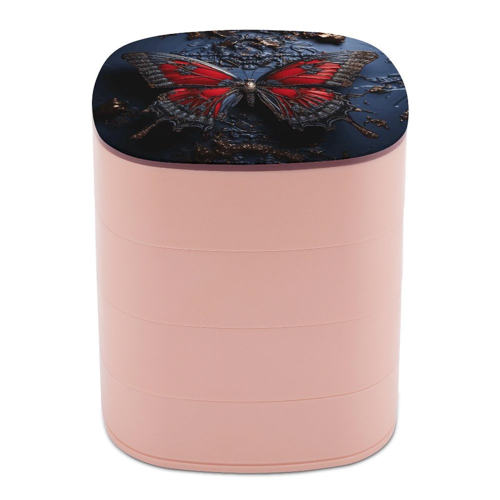 VstaDank Red Butterfly Jewelry Box with Mirror Travel Small Jewelry Case for Women 4-Layer Rotatable Jewelry Organizer Storage Box Portable Jewelry Storage Case for Rings Earrings
