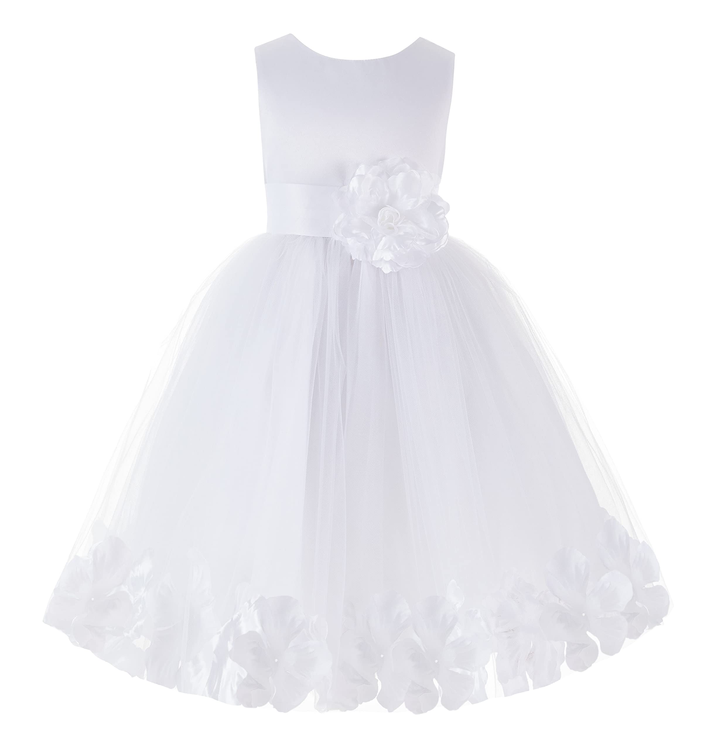 White Tulle Rose Petals Flower Girl Dress Tulle Dress Christening Dress 302T 4