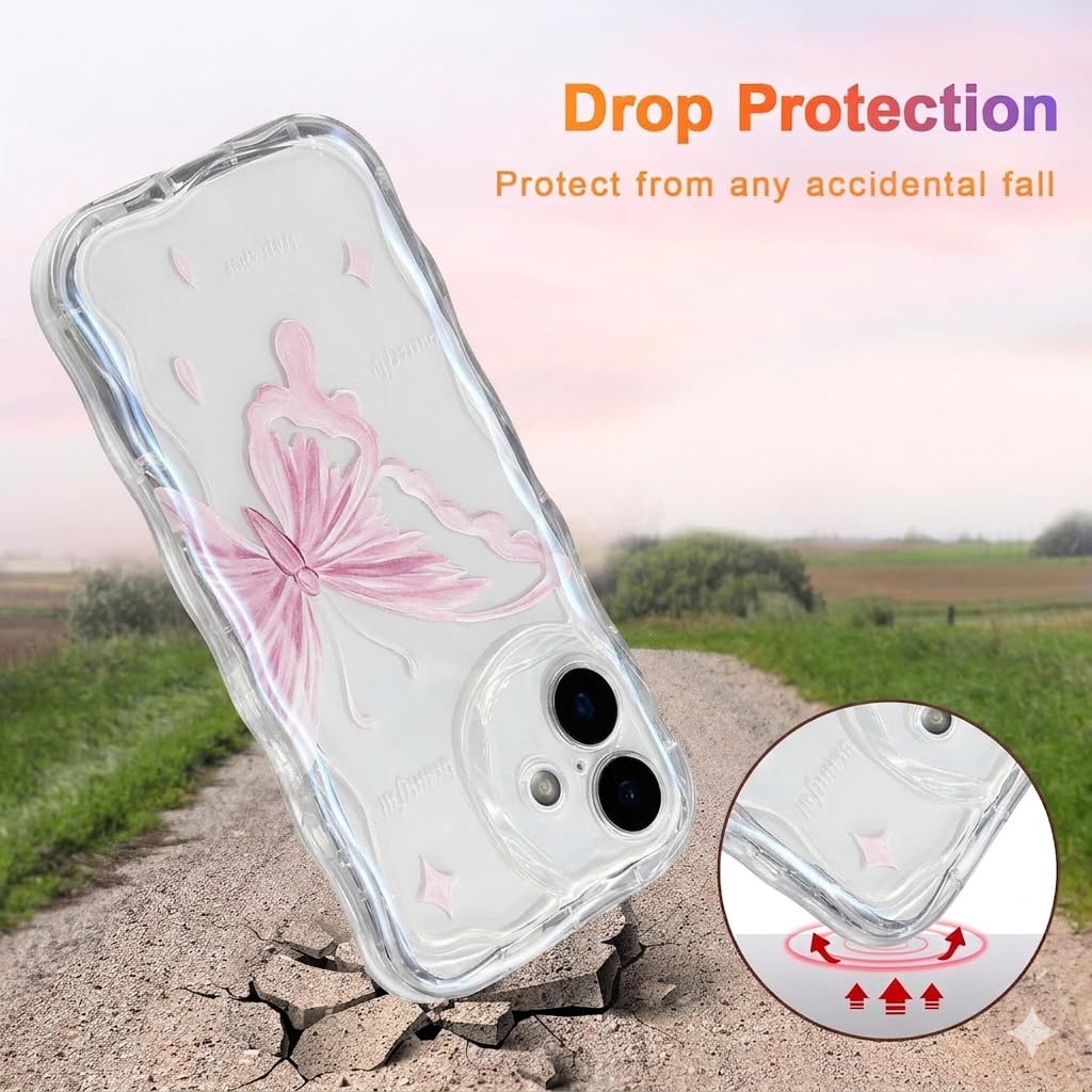 VONZEE Cute Pink Butterfly Transparent Back Cover for iPhone 16| Clear Shockproof TPU Protective Case | Slim Anti-Yellowing Crystal Clear Phone Cover for Girls and Women — Amazon image 2