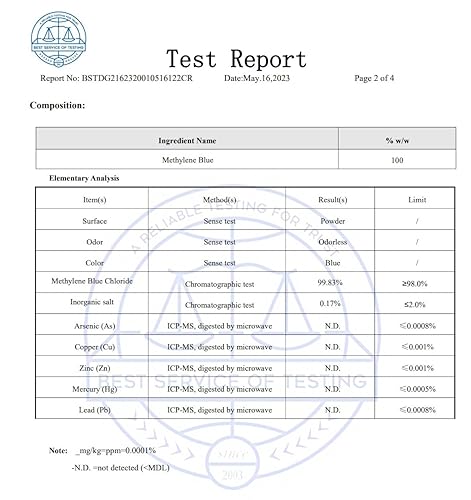 Miniatura 5 de Polvo azul de metileno 0.21 oz (grado USP 99+%) Probado por terceros - Preparar 20.3 fl oz de solución al 1% [Paquete económico 2026]