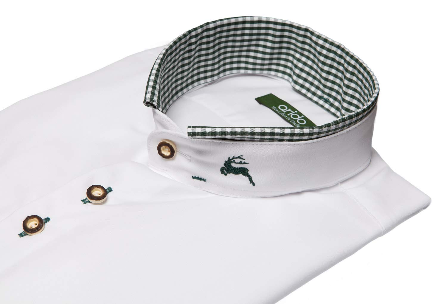 arido Trachtenhemd Herren 2624 255 Baumwollhemd Weiß Grün Kariert Hemd Stehkragen Modern Fit Freizeit Shirt