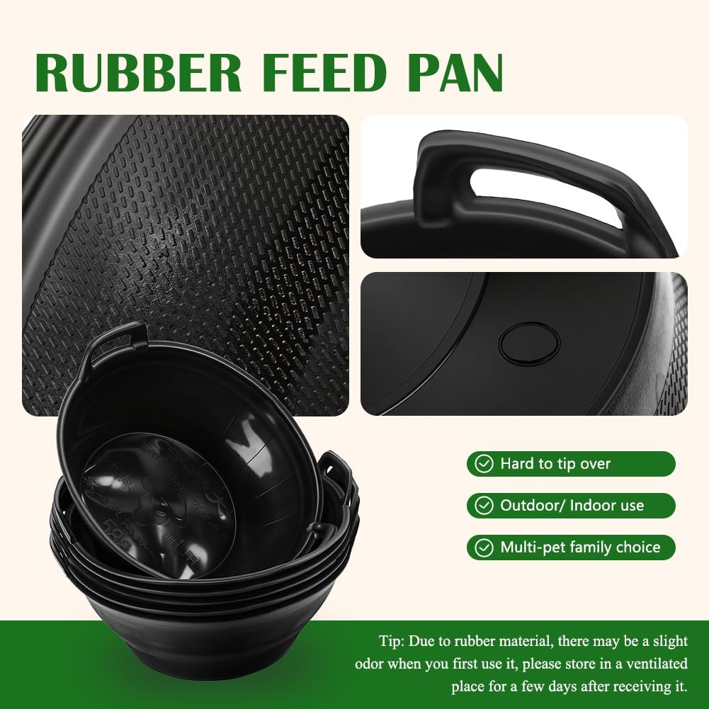6Pcs Rubber Feeder Pan, 3.1 Gallon Large Horse Feed Bucket, Heavy Duty Rubber Water Bowl for Livestock, Stackable Chicken Dust Bath Tub for Goats Livestock Animal Feeding Cats Dogs Pigs
