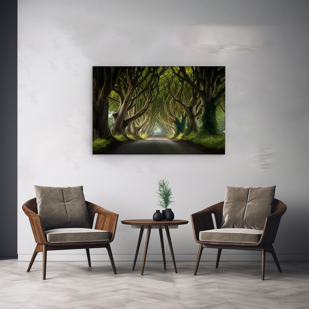 Canvas for Living room. Whispers of Nature's Embrace Along the Secluded Tree-Lined Pathway, 27 x 18 inch Canvas Wall Art - Ready to Hang - 69x46 cm (27x18 inch)