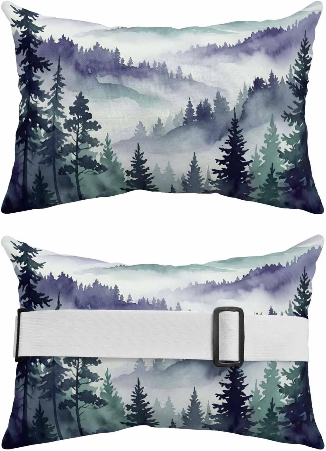 Pack of 2 Outdoor Lumbar Pillow Covers 12x20 Inch, Dark Purple Forest Waterproof Throw Pillow Covers Set, Watercolor Clouds Trees Mountain Indoor&Outdoor Decorative Cushion Cases for Patio Porch Car