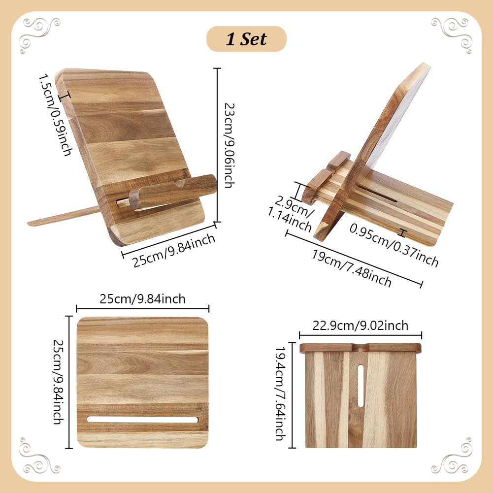 Peacoblue Kochbuchständer aus Akazienholz – Verstellbarer Rezeptständer 25x25 cm mit Tablet-Slot und rutschfester Basis – Stilvoller Buchhalter für Küche, Tablet & Smartphone