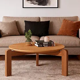 Mesa de Centro Austria Branco Redonda Tampo MDF Sala Moderna (Canela)
