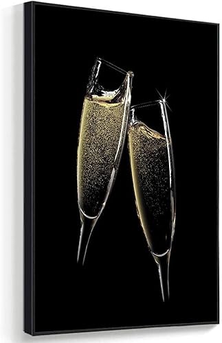 Lienzo enmarcado para pared, diseño de dos copas de champán, impresiones en lienzo para sala de estar, dormitorio, oficina, decoración de pared,