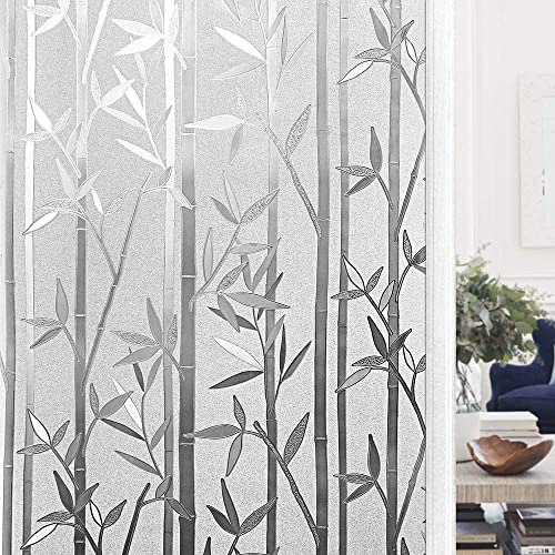 Image of HOME13 Bamboo Glass Leaf Window Film Decorative Static Cling Window Film Window Clings Privacy Non-Adhesive Bamboo Glass Film for Living Home,Meeting Room (24x240)