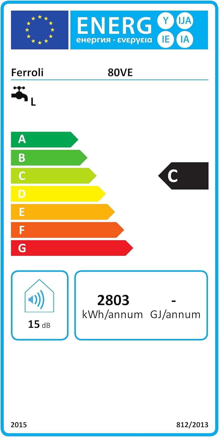 Ferroli Scaldacqua Elettrico Calypso 80VE 80 Litri Verticale, Boiler A Accumulo Con Serbatoio Smaltato, Anodo Di Magnesio E Isolamento In Poliuretano