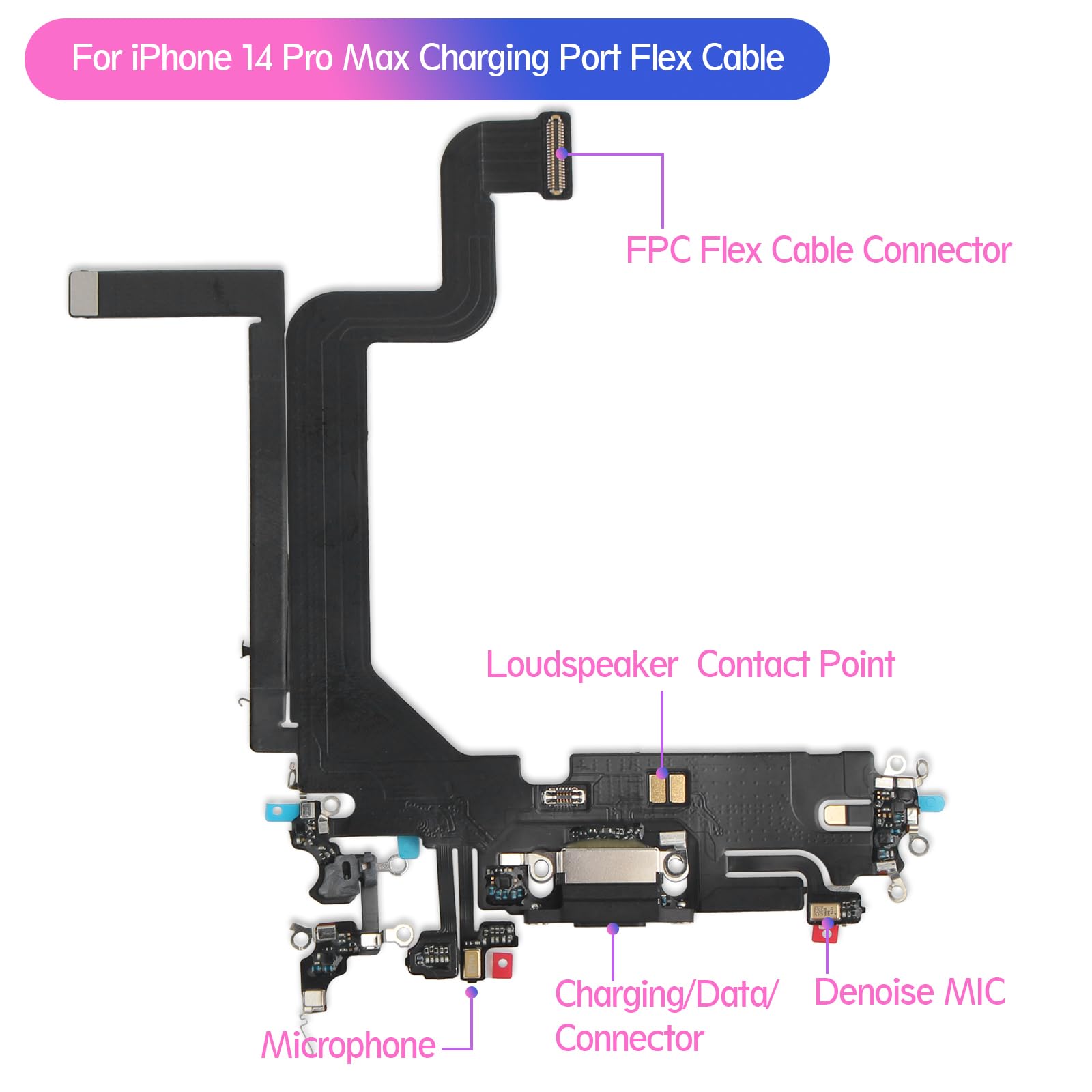 RongZy Connettore Dock per iPhone 14 PRO Max Dock Charging di Ricambio Presa di Ricarica Cavo Flessibile con Strumenti