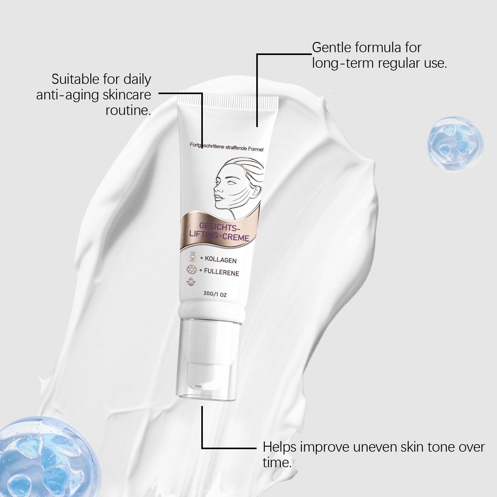 Crema para el cuello con colágeno y fullerenos para reafirmar y reafirmar, crema antiedad para cuello y escote, tratamiento facial antiedad para una piel brillante y hermosa, loción hidratante (8
