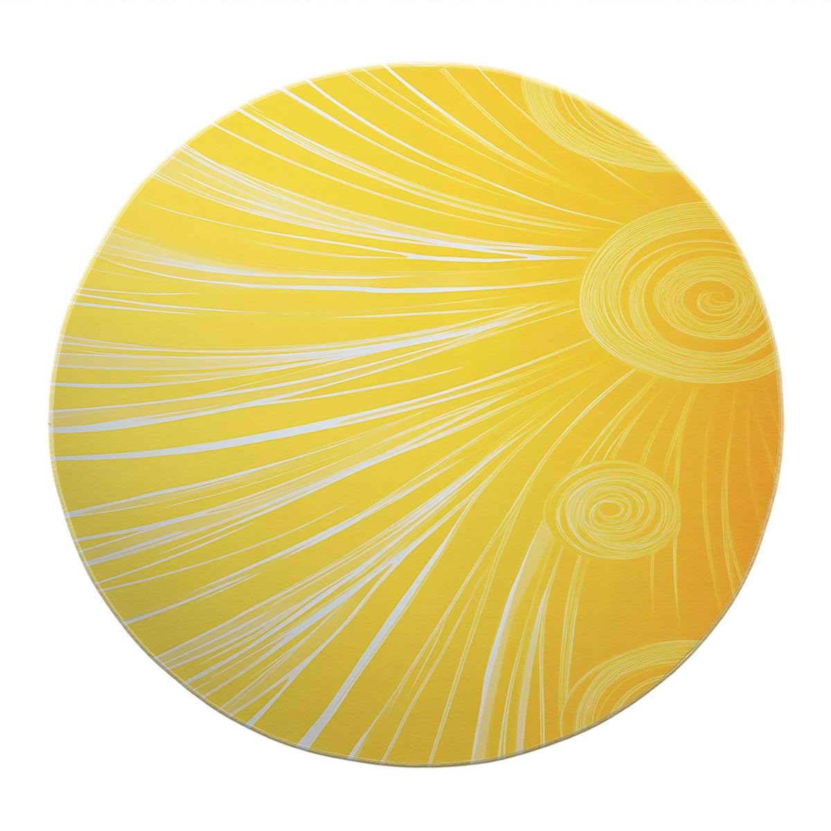 Tappeto tondo giallo caldo e brillante Linee a irradiazione e motivi a spirale Tappeto a pelo basso per soggiorno Camera da letto Nursery Appartamento 200x200cm