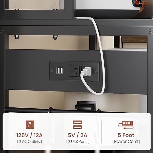 Miniatura 6 de Itaar - Estante para hornear de 47.2 pulgadas con toma de corriente, soporte para microondas con almacenamiento, estación de gabinete de barra de