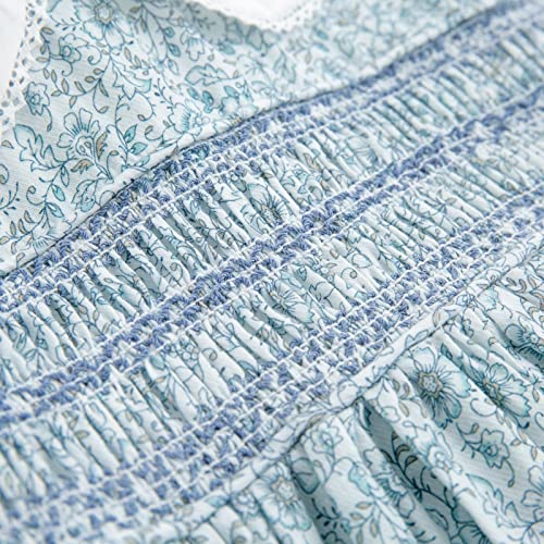 Curipeer Little Girls Summer Floral Dress Handmade Smocking Short Sleeve Summer Beach Dress Blue 18M #TOP4