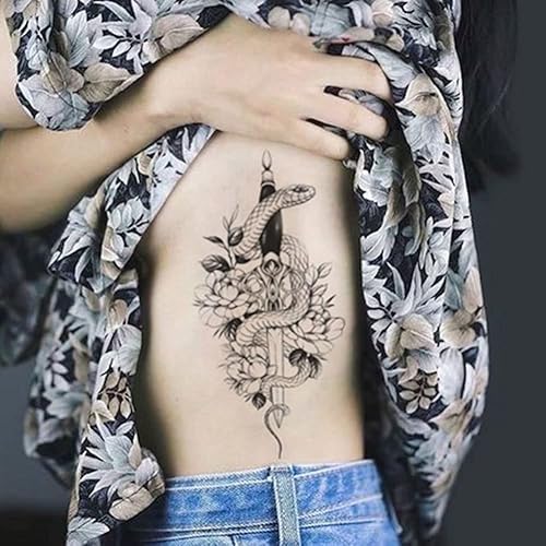 Miniatura 7 de 8 hojas de flecha negra brújula plumas dragón ancla espada serpiente árbol flor tatuajes temporales para brazo