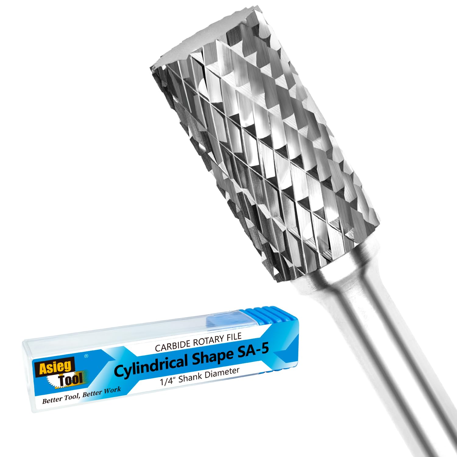 SA-5 Tungsten Carbide Burr Rotary File Cylindrical Shape Double Cut for Die Grinder Drill Bits 1/4'' Inch Diameter of Shank and 1/2'' Inch Diameter of Cutter 1'' Inch Cutter Length