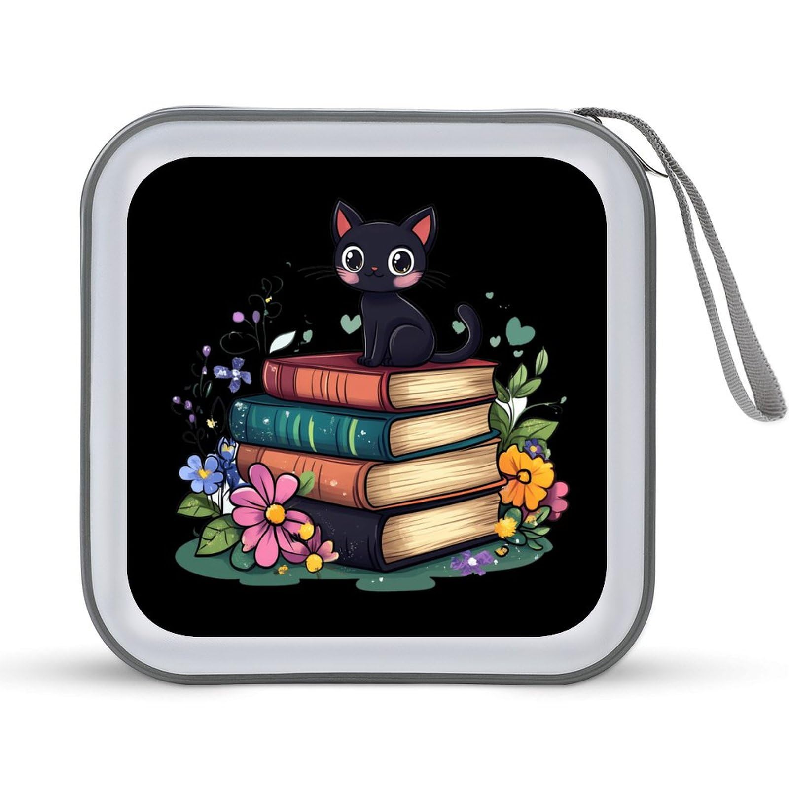 Book Cat Flowers CD Case Portable DVD Holder Storage Organizer for Home Travel