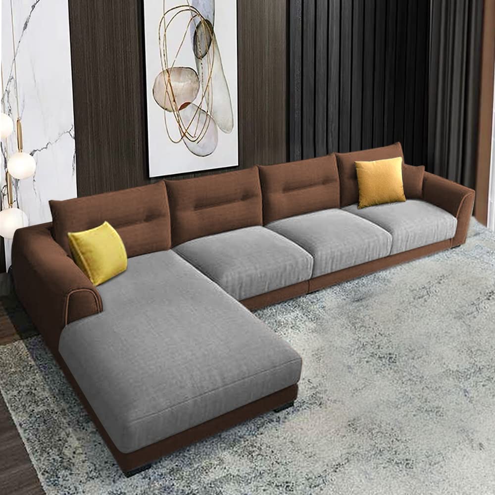 BRAXTON Harper LHS 6 Seater L Shape Sofa Set for Living Room (Grey Brown Fabric)