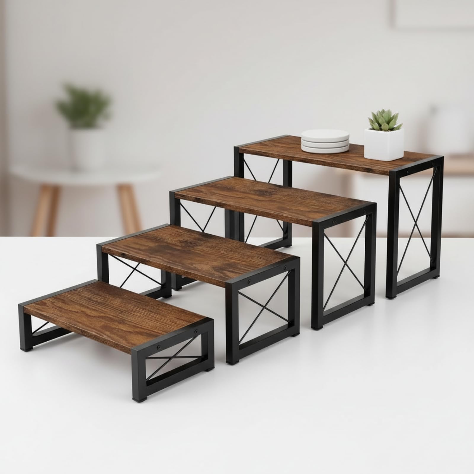 B Baosity Rack Almacenaje con s Tablero Partículas Versátil Expositor con Estructura Metálica Resisn ría para Mesa, Negro