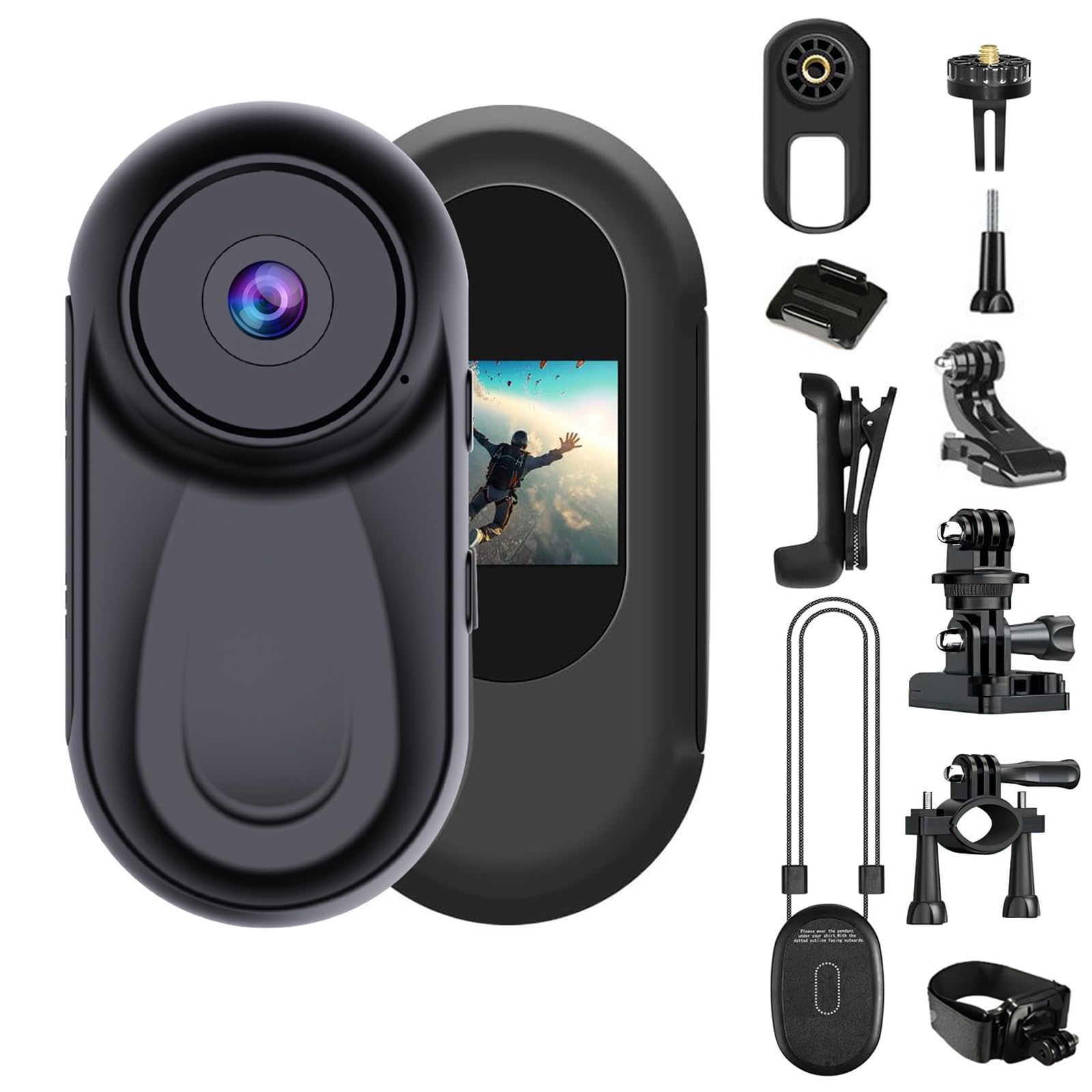OBEST Mini Caméra Action 1080P HD,Body Cam 120° Grand Angle,Caméra Casque Moto Vision Nocturne Infrarouge,Caméra POV Écran de 0,85 Pouce,Accessoires Multifonctions pour Vélo, Ski, Vlog