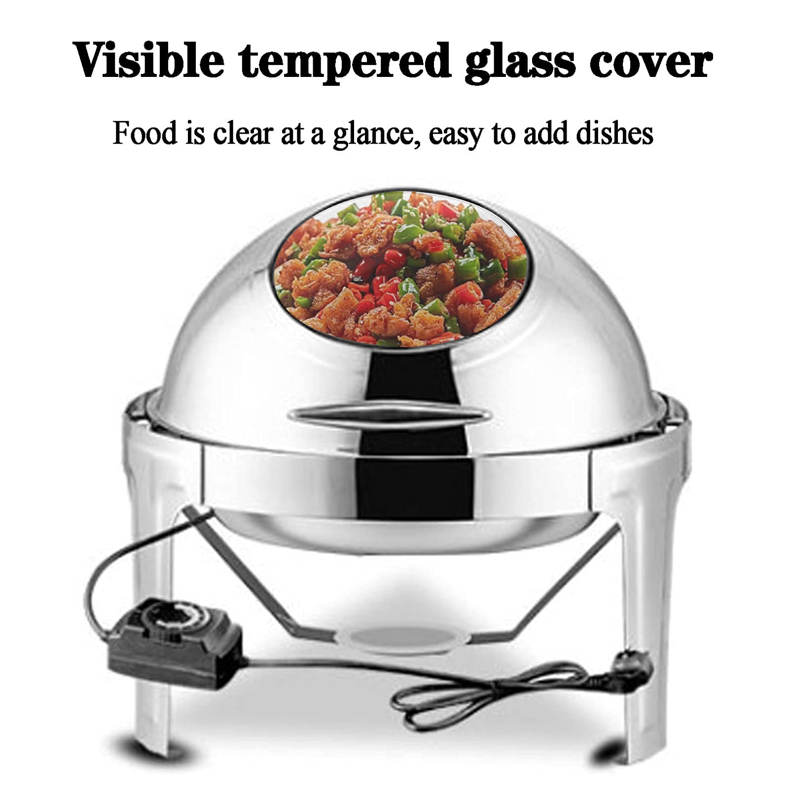 Scaldavivande Elettrico da 6 Litri per Feste, Buffet E Casa, Set di Scaldavivande E Portavivande in Acciaio Inox con Coperchio A Vista, 400 W, GN 1/1